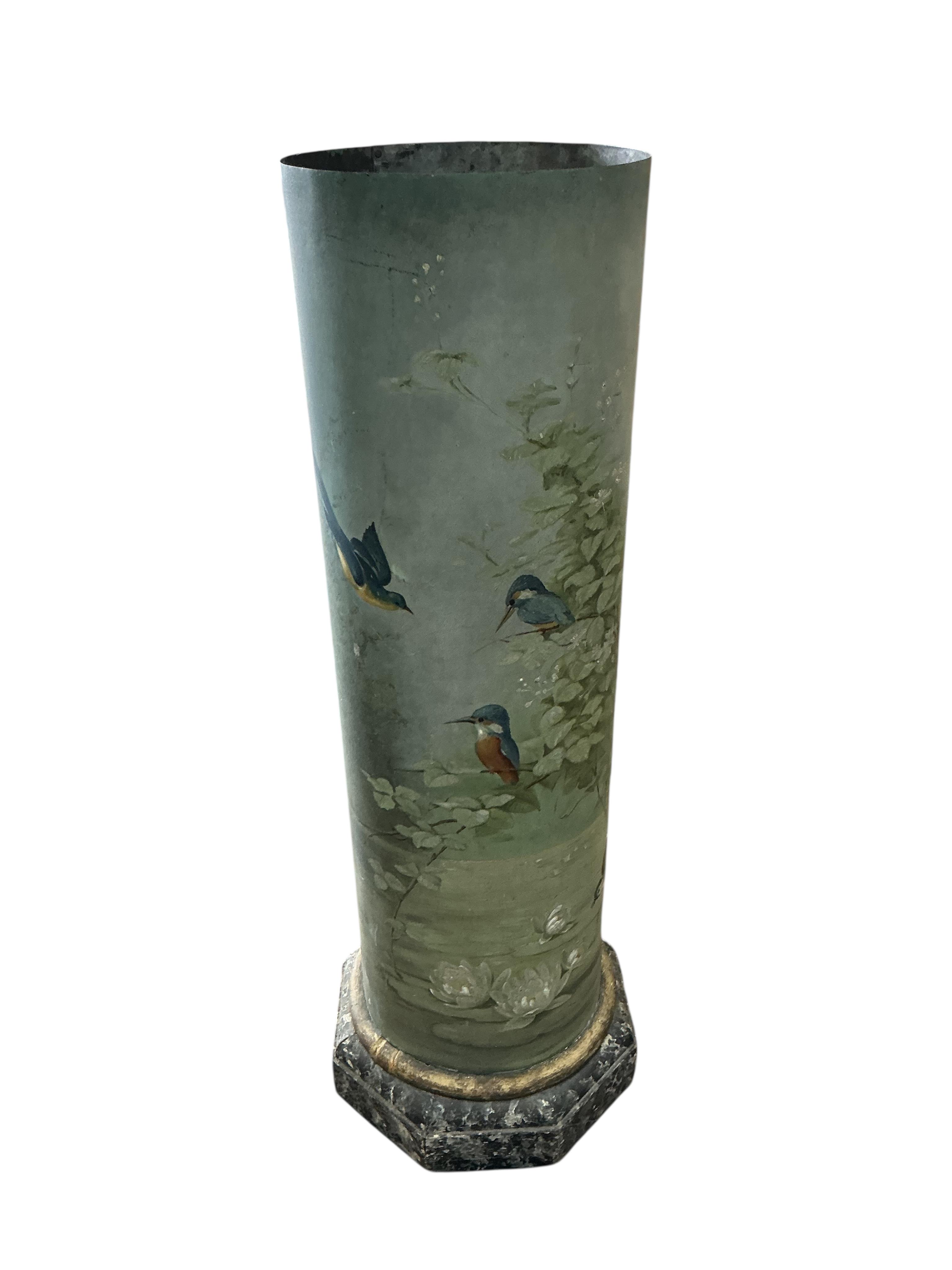 A late 19th century Aesthetic period toleware column, diameter 32cm, height 111cm